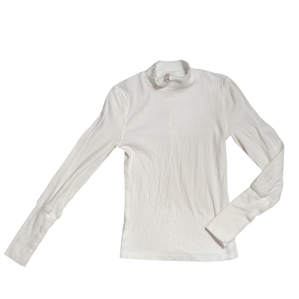 Intimately Free People Ribbed Mock Neck Long Sleeve Top Cream White XS OB889508